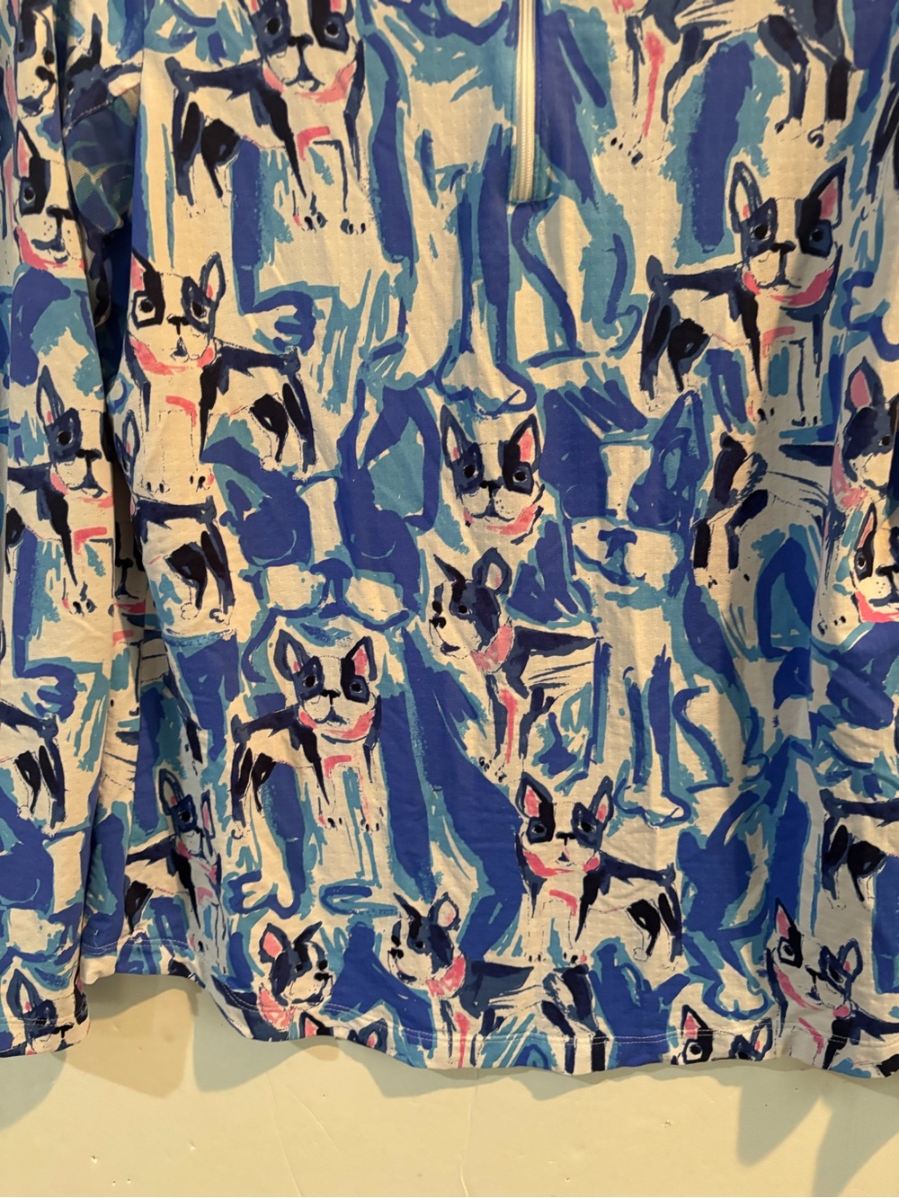 IBKUL Blue & White Dog Print Quarter Zip-Front Pullover M - Picture 5 of 13